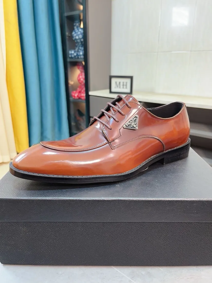 Men's shoes 💰560🌹🌹[Prada leather shoes] Top purchasing agency Original imported Italian custom-made cowhide leather surface, ➕Fully imported water-dyed breathable cowhide lining, original factory special molded sole, super comfortable, size: 38-44